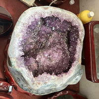 En gros, Plateau à bijoux creux en géode de cristal de quartz d'agate naturelle en forme de cornucopie pour bagues et boucles d'oreilles
