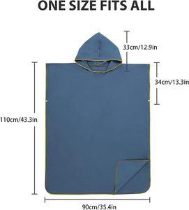 Poncho de change en microfibre avec capuche pour la plage, le surf, la natation, la combinaison de plongée, séchage rapide et léger, convient aux adultes - Product Image 1