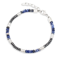 Bracelet élégant pour homme en acier inoxydable avec perles en hématite naturelle et chaîne d'extension pour anniversaire