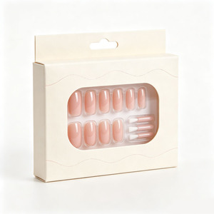 Boîte d'emballage personnalisée pour faux ongles avec fenêtre transparente, forme ovale, design doré, en carton rigide ivoire, pour usage cosmétique - Product Image 4