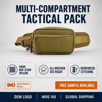 Sac banane tactique en nylon 600D multi-compartiments, sac utilitaire EDC avec boucle à dégagement rapide, logo personnalisé OEM, vente en gros