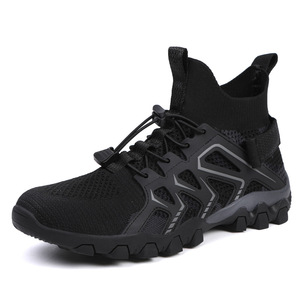 Bottes de randonnée pour hommes, respirantes, en mesh, à tige haute, chaussures de trekking d'extérieur, talon bas, design avec bande élastique - Product Image 2
