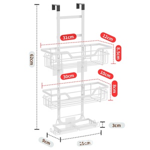 Double Tier Modern Stainless Steel <b>Bathroom</b> Racks Shower Room Hanging <b>Storage</b> <b>Baskets</b> with Hooks Behind Doors - Product Image 5
