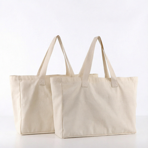 Sac fourre-tout réutilisable en toile de coton 100 % pour femme, extra-large, avec logo personnalisé, noir, poches vierges, fermeture éclair, emballage en boîte - Product Image 1