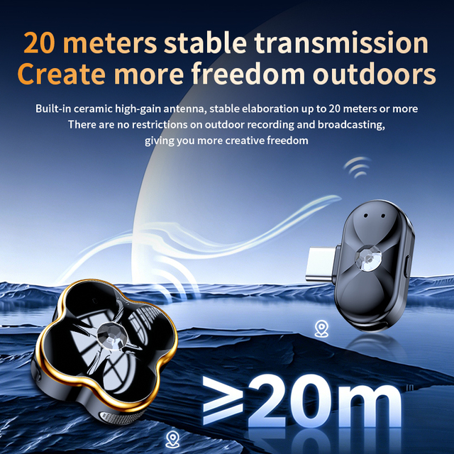 Light-weight Lavalier Mini Wireless Microphone Type-C IOS Omni-Directional Condenser AI Noise Reduction for Smartphones Vlog