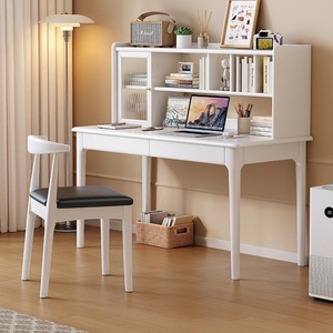 Solid Wood Integrated <b>Desk</b> And Bookshelf <b>Simple</b> Style Home Office Computer <b>Desk</b> For Student Bedroom - Product Image 4