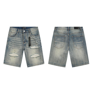 Premium Original Edition AMRY 1.1 Summer Denim <strong>Shorts</strong> Vintage Washed Letter Embroidery Patch Ripped <strong>Jean</strong> Trousers <strong>High</strong> Street - Product Image 6
