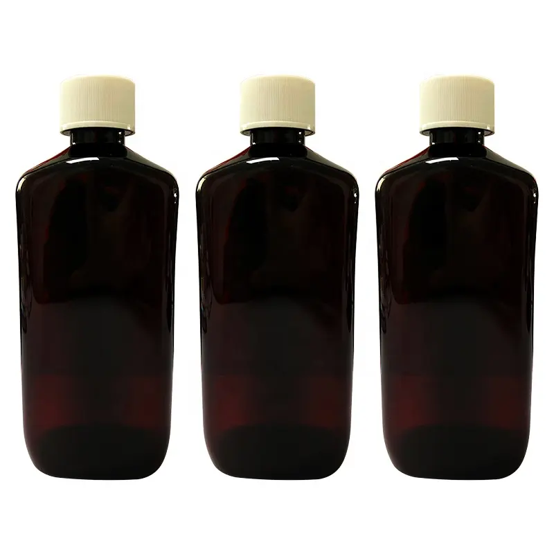 Garrafas plásticas com tampas crc de escrita vermelha, garrafa de plástico de 16 oz/500ml, âmbar oval, medicina líquida, envio rápido, e selado para a sua proteção