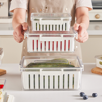Boîte de rangement étanche à double vidange pour fruits et légumes, matériau PET PP avec couvercle pour réfrigérateur de cuisine pour le stockage des aliments