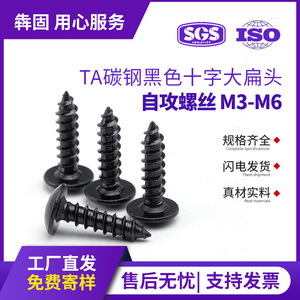 สกรูเกลียวปล่อยหัวแฉกเหล็กกล้าคาร์บอนสีดำ M3 M4 หัวแบนขนาดใหญ่ เมตริก คลาส 4.8 เกรด A สำหรับอุตสาหกรรมก่อสร้าง - Product Image 5
