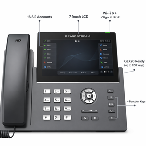 Teléfono IP Grandstream GRP2670 con Pantalla Táctil de <span class=keywords><strong>7</strong></span> Pulgadas, 16 SIP, Wi-Fi 6, 48 BLF, 208 Teclas, Gigabit PoE, Conferencia de Audio de 5 Vías - Product Image 3