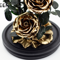 UKIQUEEN vente en gros de fleurs naturelles conservées à longue tige, dôme en verre stabilisé, roses dorées éternelles enchantées avec boîte-cadeau