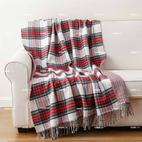 Couverture en laine tartan réversible 100% polyester, fabriquée sur mesure, douce au toucher, plaid décoratif pour cadeau ou décoration intérieure