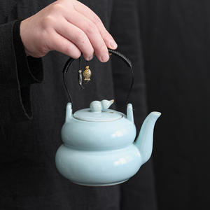 Service à thé en céramique Ru Kiln avec poignée, théière, cadeau d'affaires exquis, souvenir du Nouvel An chinois - Product Image 4