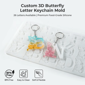 LEQU Molde de Alfabeto de Mariposa 3D Personalizado, Divertido y Alegre, 26 Letras, Molde de Silicona de Grado Alimenticio para Llaveros y Manualidades de Resina - Product Image 1