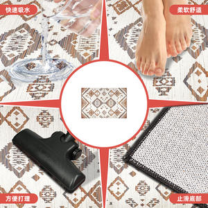 Alfombra bohemia rectangular antideslizante para sala de estar y comedor, lavable con agua, diseño estampado. - Product Image 3