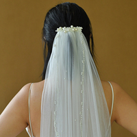 Mariage des mariées du commerce extérieur européen et américain perlé monocouche voile moyen-long robe de mariée voile décoratif perlé