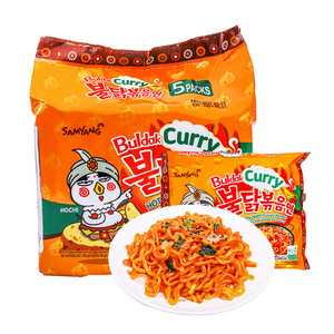 <span class=keywords><strong>Ramen</strong></span> Coreano Buldak Sabor Curry y Pollo Picante, Fideos Fritos de Pollo 140g*5 Paquetes - Product Image 1