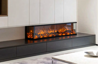 Cheminée électrique 2D en verre à 3 côtés de luxe, télécommande, effet de flamme réaliste, chauffage décoratif, intérieur moderne, maison, commercial