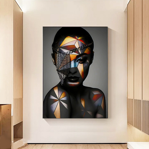 Venta al por mayor de mujer negra africana maquillaje geométrico lienzo carteles impresiones figura retrato <span class=keywords><strong>cuadros</strong></span> artísticos de pared para sala de estar - Product Image 3