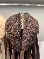 Manteau d'hiver ceinturé pour femmes, col en véritable fourrure de mouton de Mongolie, long trench-coat pour femmes avec col en laine