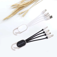 Vente en gros de câble de chargement LED 3 en 1 en paille de blé câble lumineux chargeur de téléphone portable câble Usb lumineux avec crochet