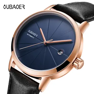 OUBAOER 2025 fashionable gents quartz watch excel Genuine Leather Strap water proof date display Minimalist Leisure watch