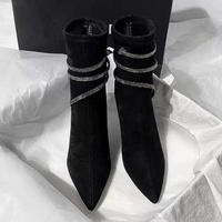 Bottines noires pour femme, style urbain, hiver, à enfiler, doublure en maille, bout pointu, talons fins, pour soirée