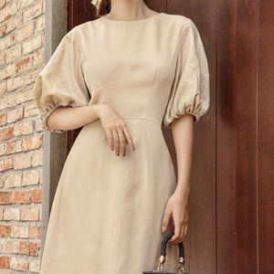 Di alta qualità della fabbrica di abbigliamento personalizzato da donna o-collo maniche corte elegante vintage 100% <span class=keywords><strong>lino</strong></span> <span class=keywords><strong>abito</strong></span> <span class=keywords><strong>midi</strong></span> per le donne - Product Image 4