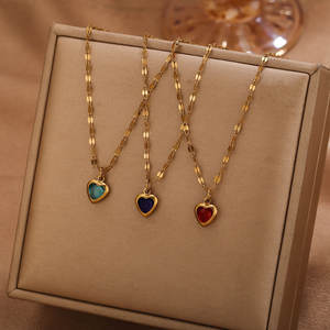 Collar con Colgante de Corazón de Melocotón Pequeño de Cristal y Acero Inoxidable, Cadena de Bambú Deportiva, Estilo Festivo para Mujer, Gran Venta de Haomi - Product Image 4