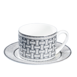 Service à café de luxe en porcelaine fine grise 15 pièces avec bordure dorée et motif mosaïque - Product Image 5