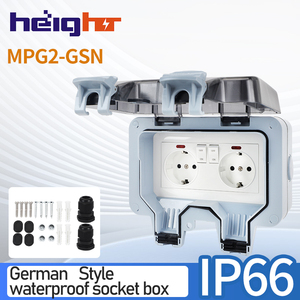 IP66 16Amp 2 Gang cubierta de toma de corriente conmutada <span class=keywords><strong>doble</strong></span> exterior impermeable enchufes de pared eléctricos <span class=keywords><strong>enchufe</strong></span> de la UE para uso residencial - Product Image 2
