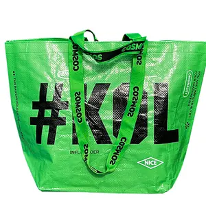 Wholesale Custom Logo pp woven reusable grocery shopping bag with foldable costume print