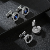 Boutons de Manchette Homme Luxe Zircon Cristal Bleu Noir pour Chemise – Parure de Fabricant