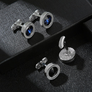 Fabricante de moda de lujo circón gemelos camisa manga botón azul negro cristal gemelos hombres gemelos para hombres - Product Image 4