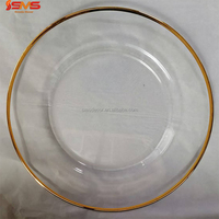 Plato de Cristal Transparente con Borde Dorado SMS, Plato Base Redondo de Cristal Transparente para Decoración de Mesa de Banquete de Boda, Plato de Cena de Cristal