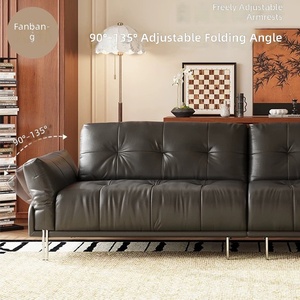 Canapé électrique Qingshan <span class=keywords><strong>Xiaoxiao</strong></span> trois places, style français vintage, en cuir huilé véritable, vert foncé, accoudoirs réglables - Product Image 5