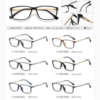Montures de lunettes optiques professionnelles pour femmes, lunettes anti-lumière bleue, montures de lunettes carrées en métal TR90 légères de haute qualité pour hommes
