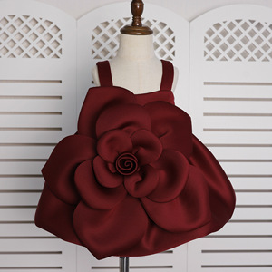 Abito da principessa <span class=keywords><strong>rosso</strong></span> da ragazza con disegno floreale 3D senza maniche abito gonfio per la festa di compleanno della ragazza dei fiori natale - Product Image 2