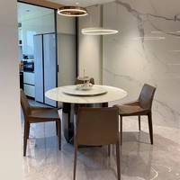 Italienischer Zeitgenössischer Runder Esstisch aus Sinterstein mit Drehbarem Lazy Susan Drehteller für Zuhause, Hotel und Esszimmer