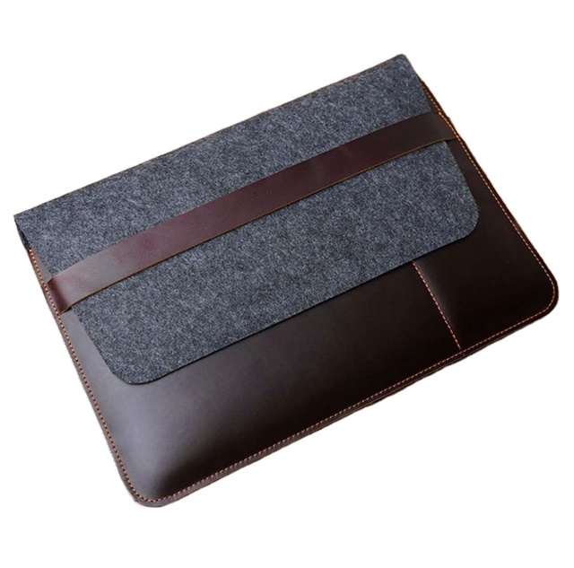 New Design Custom Slim Business 13/14/15/17 Inch Leather + Felt Fabric Notebook Briefcase Computer Laptop Sleeve Gift Bag