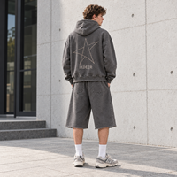 Ensemble sweat à capuche et short IKDEER personnalisé, délavé, avec ourlet effiloché et motif étoile, tenue deux pièces pour homme, idéal pour le quotidien et le streetwear
