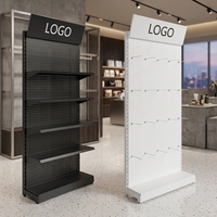 Étagères métalliques modernes portables et écologiques à niveaux pour magasins de détail, présentoirs à panneaux perforés, autoportants, faciles à assembler, pour rangement et décoration