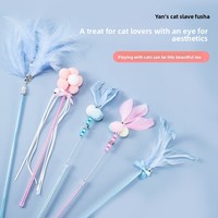 Nouveaux jouets pour chats transfrontaliers : baguettes de chat à plumes et clochettes, résistantes aux morsures, à long manche en PVC, pour l'auto-amusement
