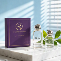 Vente en gros de coffrets cadeaux de parfum Extrait de Parfum Signature 50 ml 80 ml, flacon en verre avec vaporisateur, boîte cadeau de luxe, étiquette privée OEM