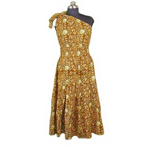 Floral Printed Cotton Dress for Women's One Shoulder Casual Style Long Beach Cover Party Wear Bridesmaid Bohemian Dresses - Product Image 1