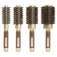 Brosse thermique ronde en céramique dorée de haute qualité pour cheveux, à poils de sanglier, pour le brushing, Escova De Cabelo Profissional, marque privée