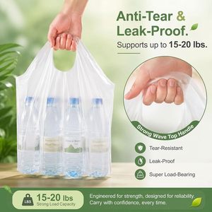 Lot de 250 sacs à emporter en plastique blanc robuste 19x18+9,5 pouces avec poignée ondulée et fond carré, qualité alimentaire - Product Image 4