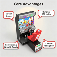 Simulateur de conduite de voiture à monnayeur DX Arcade Racing Game Machine de 43 pouces avec éclairage LED et siège de course rouge, en métal commercial