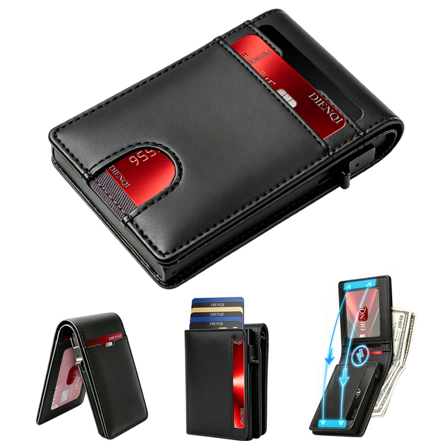 Men's Anti-Theft Metallic RFID Blocking Credit Card Holder Wallet ID Slot Automatic for Case Slim Bifold Smart Wallet Plain